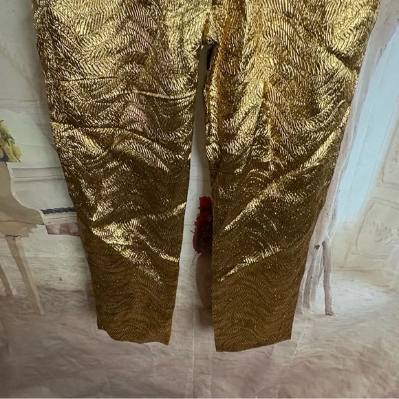 NEW J. Crew Collection high-rise cigarette pant in metallic leaf print jacquard
